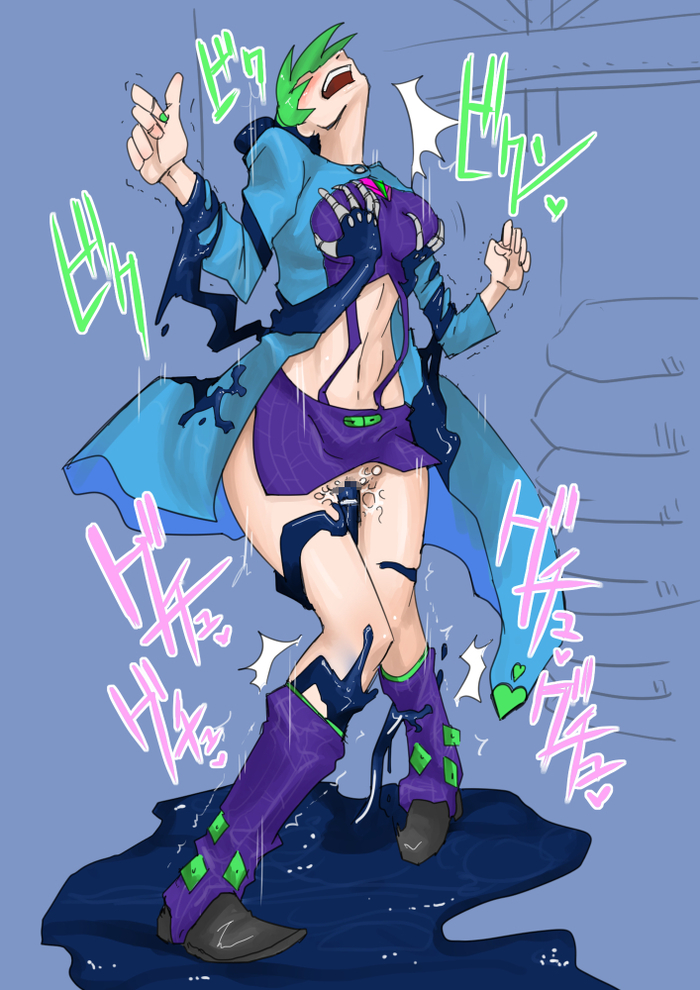 1girls, belly, blue background, blue hair, blush, boots, breast grab, breasts, clothed female, clothed sex, dyed hair, female, female focus, fondling, fondling breast, foo fighters, green hair, green nails, groping, hair buns, heart, jacket, jojo's bizarre adventure, jolyne kujo, midriff, moan, moaning, nail polish, navel, no panties, open mouth, orgasm, porunamin c, pussy, pussy juice, rape, restrained, sex, short skirt, skirt, stand (jjba), stomach, stone ocean, tentacle, tentacle rape, tentacle sex, tentacles, text, thighs, two-tone hair, vaginal penetration