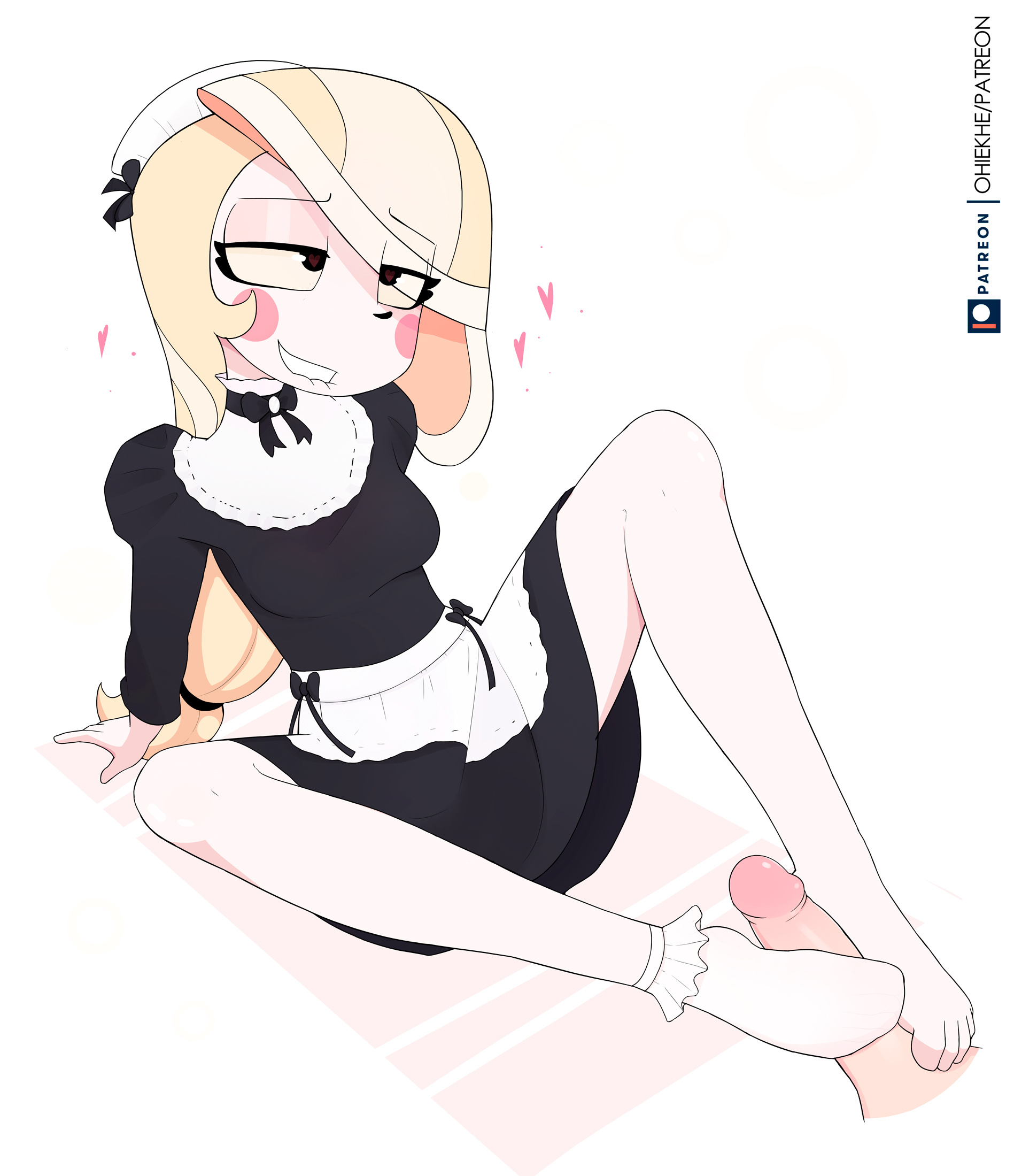 1boy, 1girls, charlie morningstar (hazbin hotel), feet, female, foot fetish, footjob, hazbin hotel, maid, maid headdress, maid uniform, male, ohiekhe, sockjob, tagme, vivienne medrano