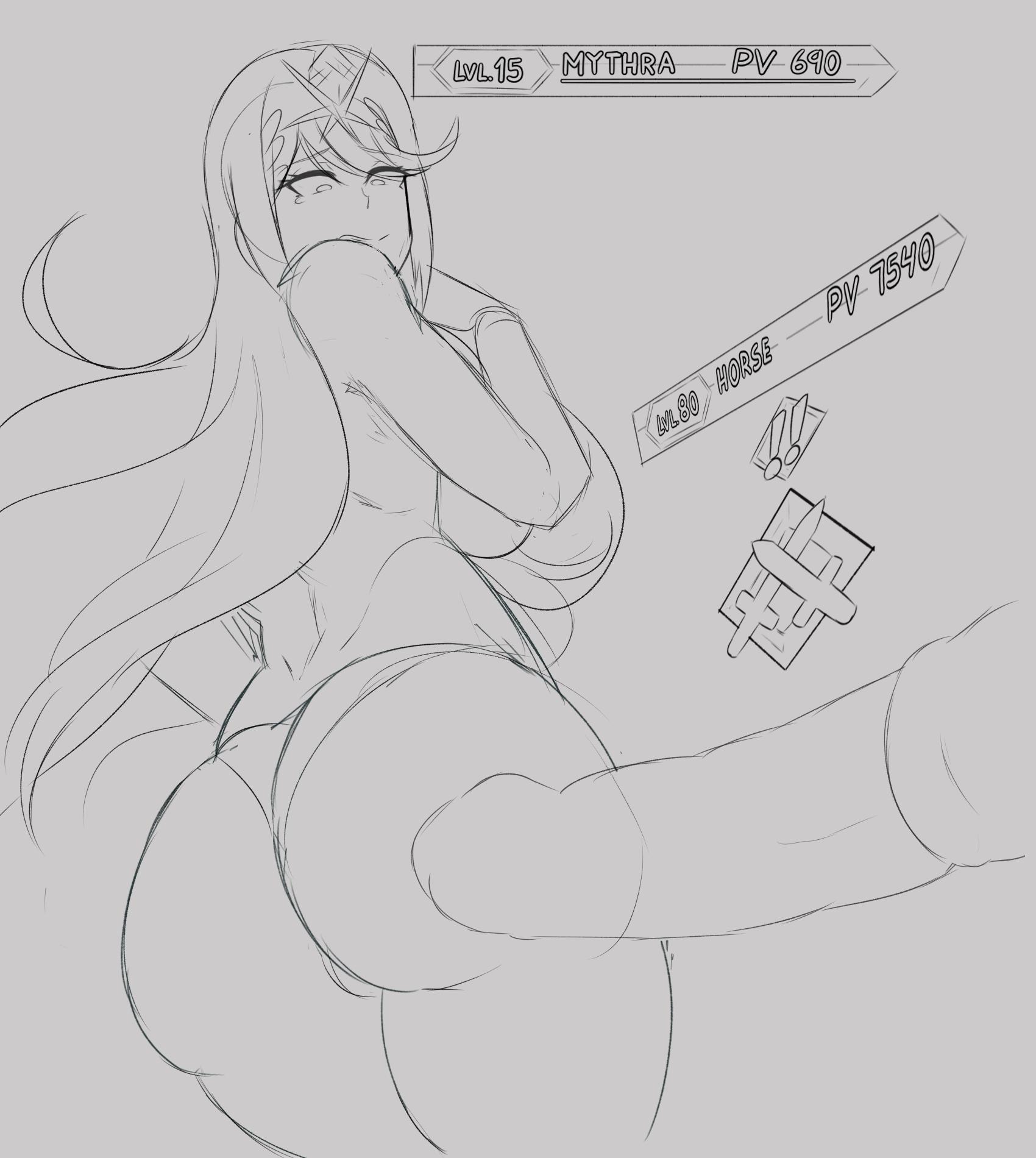 1animal, 1girls, ass, bestiality, big breasts, big penis, bikini, black and white, breasts, female, female focus, feral, game mechanics, horse, horsecock, imminent rape, imminent sex, long hair, looking at penis, male, monochrome, mythra, nintendo, penis, plump ass, round ass, sketch, solo, solo focus, underwear, xenoblade (series), xenoblade chronicles 2, yesevilberry, zoophilia