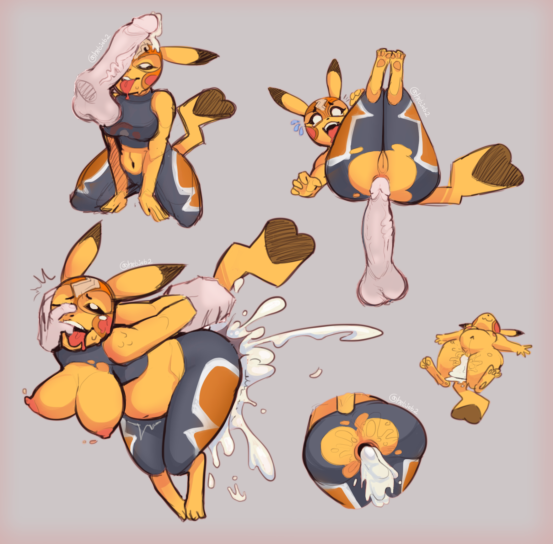 1boy, 1girls, ahe gao, anal, anthro, ass, breasts, cosplay pikachu, cum, cum in ass, cum in mouth, cum inside, cum overflow, disembodied hand, disembodied penis, duo, faceless male, female, female on human, finger in mouth, furry, gaping anus, hebjeb2, human, human on anthro, inflation, interspecies, male, male human/female anthro, male human/female pokemon, male on anthro, male/female, nintendo, penis, penis on face, pikachu, pikachu libre, pokémon (species), pokemon, pokemon (species), precum, pussy, stomach bulge, straight, tail, torn clothes, yellow body, yellow fur
