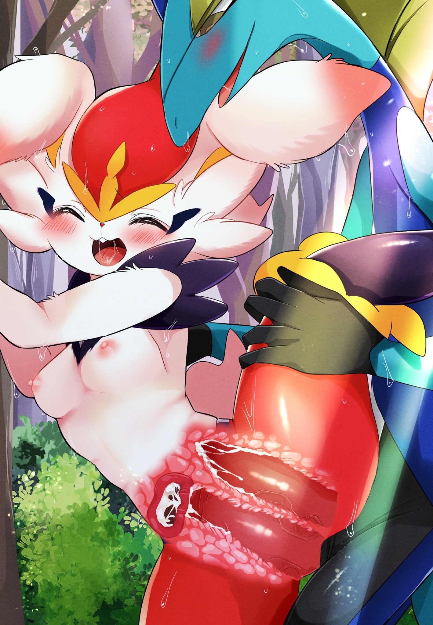 1girls, 2 penises, anal, anal sex, animal genitalia, animal penis, anthro, anthro on anthro, anthro penetrated, anthro penetrating, anthro penetrating anthro, biped, black body, blue body, blush, bodily fluids, breasts, cinderace, closed eyes, cross section, cum, cum in pussy, cum in uterus, cum inside, diphallia, diphallism, double penetration, duo, erection, female, female penetrated, fur, genital fluids, genitals, hemipenes, hi res, inteleon, internal, interspecies, male, male penetrating, male penetrating female, male pokemon/female pokemon, male/female, multi genitalia, multi penis, nintendo, nipples, open mouth, penetration, penis, pokemon, pokemon (species), prrrrrrmine, pussy, red body, sex, spread legs, uterus, vaginal penetration, white body, white fur, x-ray, yellow eyes