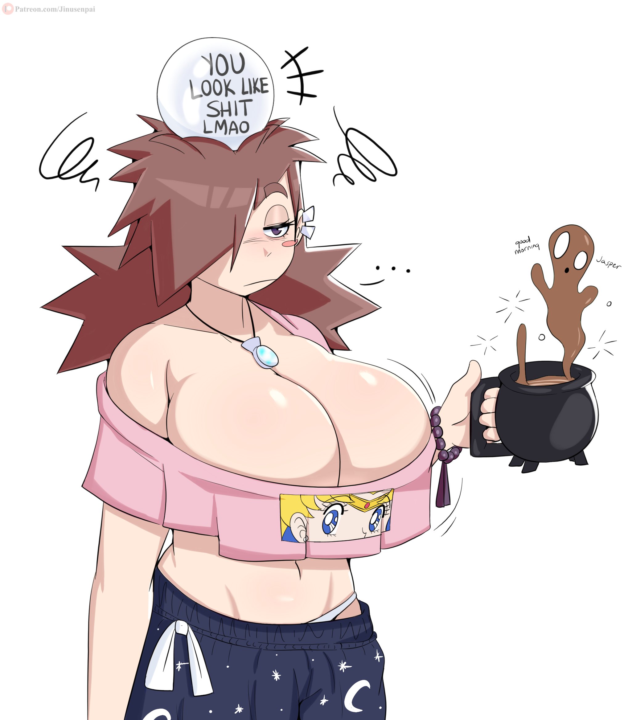 big breasts, breasts, female, female focus, female only, jasper (jinu), jinu, long hair, nipples, solo female, solo focus