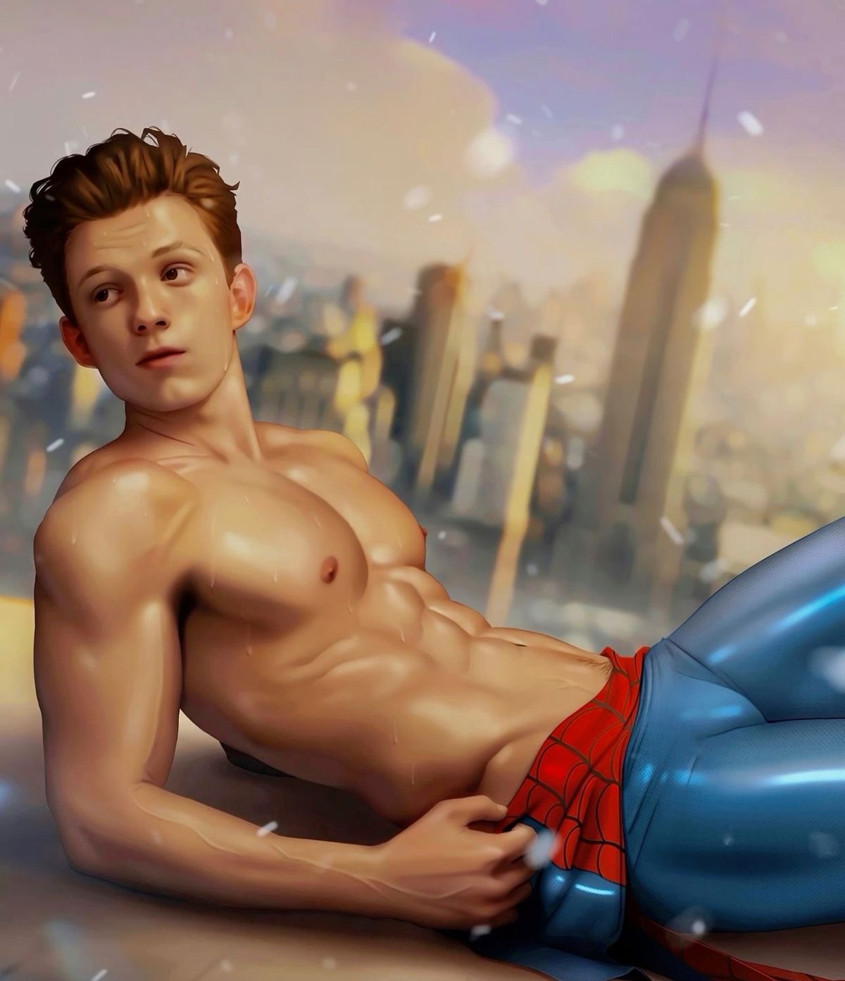 abs, breasts, celebrity, male, male only, marvel, marvel cinematic universe, marvel comics, spider-man, spider-man (series), spider-man (tom holland), suit, tom holland