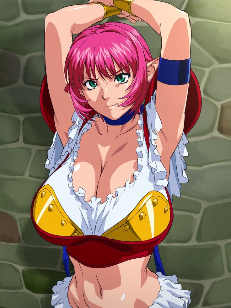 1girls arms_above_head big_breasts cala elf_ears female pink_hair riposte viper_(series) viper_rsr