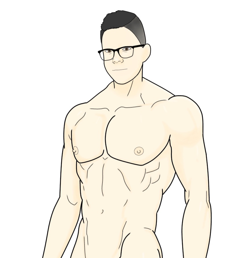 abs black_hair boy brown_eyes cook3r cooker glasses male male naked nude six_pack upper_body