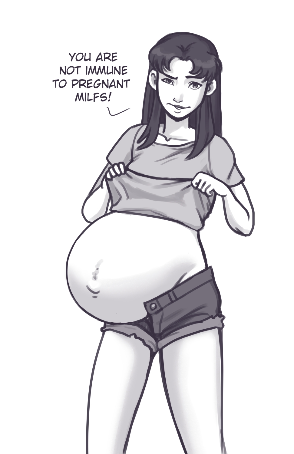 1girls disproportional female female_only fully_clothed hyper_belly hyper_pregnancy misato_katsuragi neon_genesis_evangelion olympic-dames pregnant solo teasing