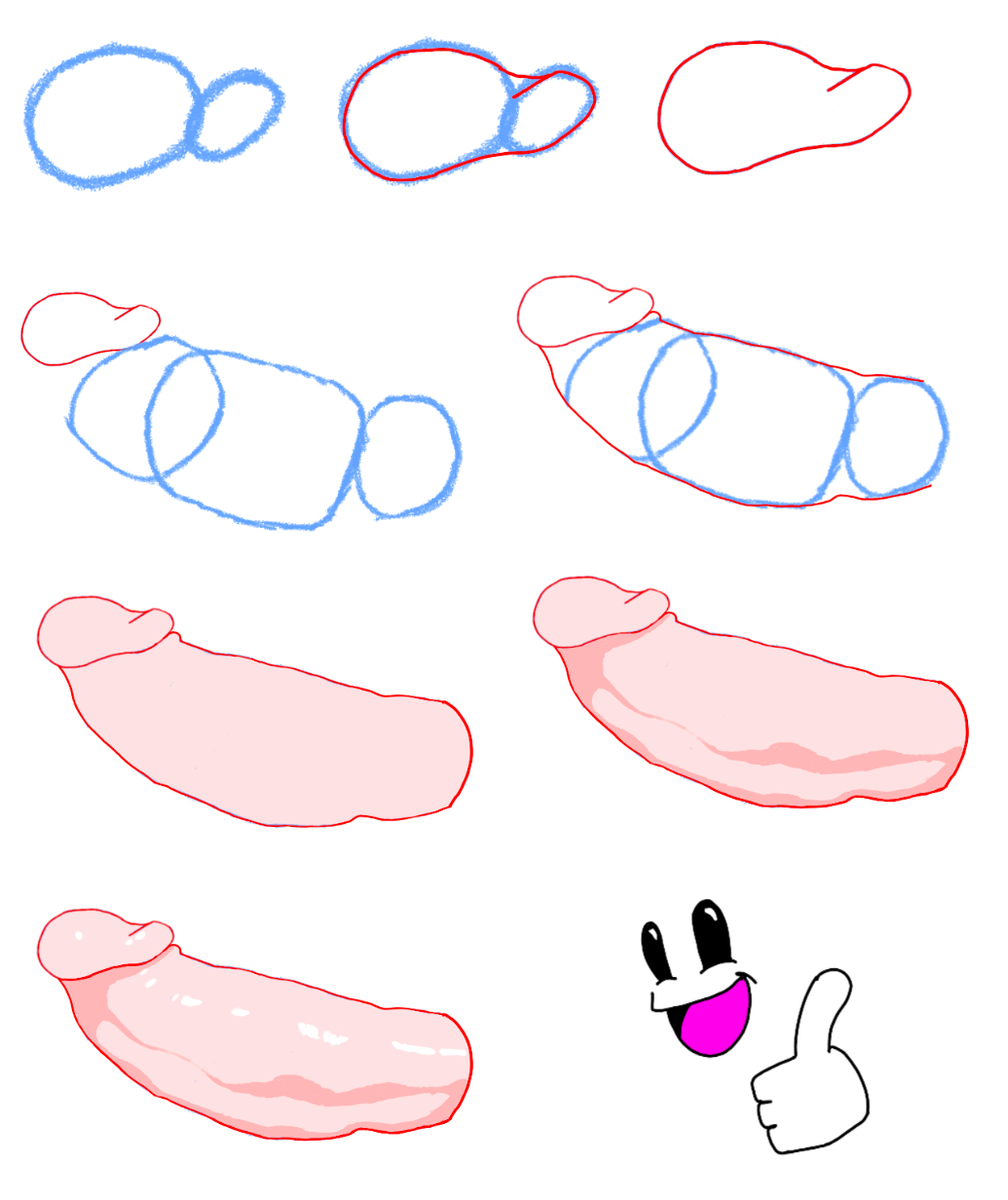 color-coded erection guide highres no_visible_face non-web_source open_mouth original penis procreate_(medium) shadow smiley_face thumbs_up white_background