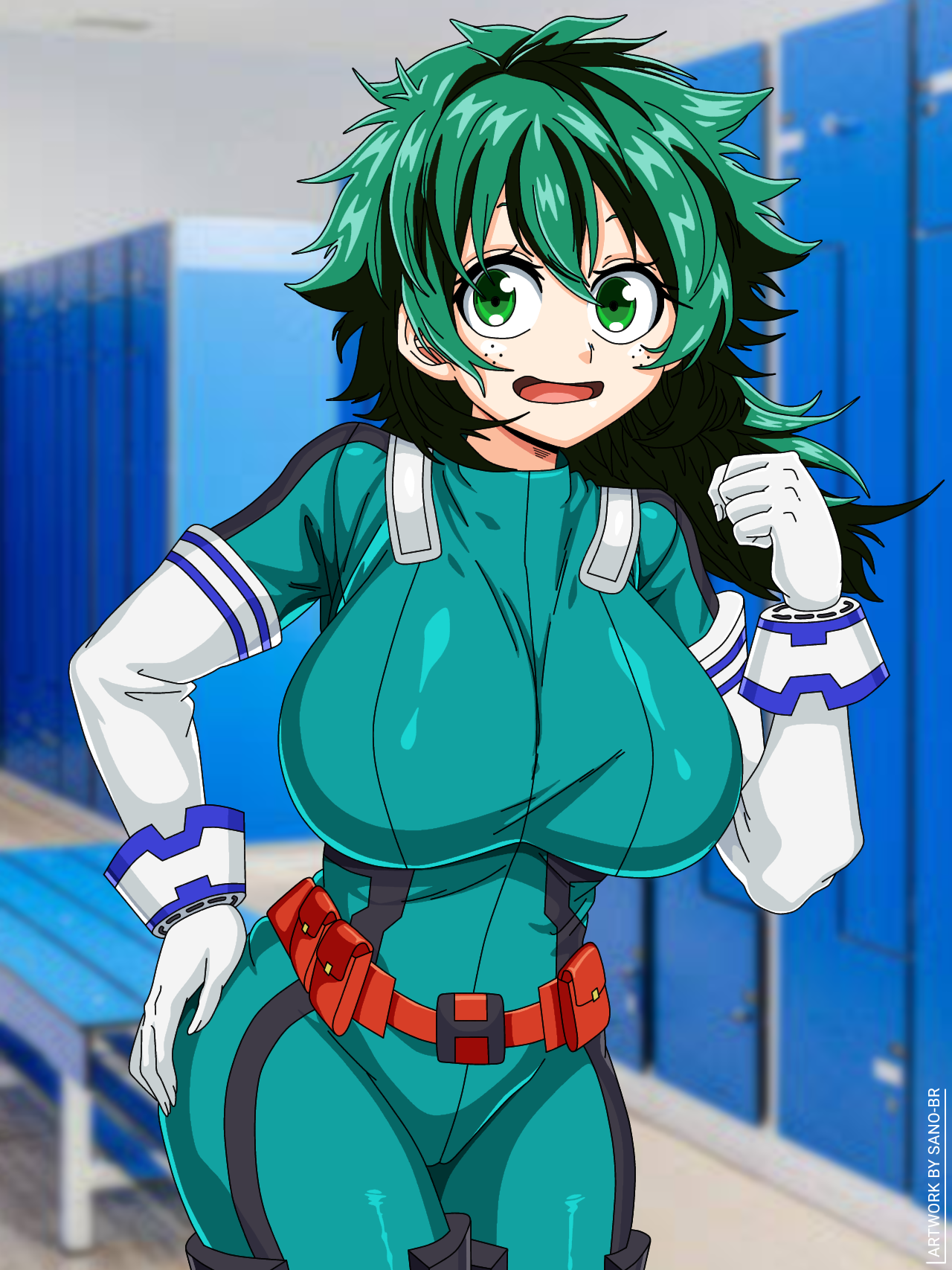 deku, edit, edited, female, female deku, genderswap, green eyes, green hair, izuku midoriya, jeffdaslayer, my hero academia, rule 63, sano-br, shounen jump, solo