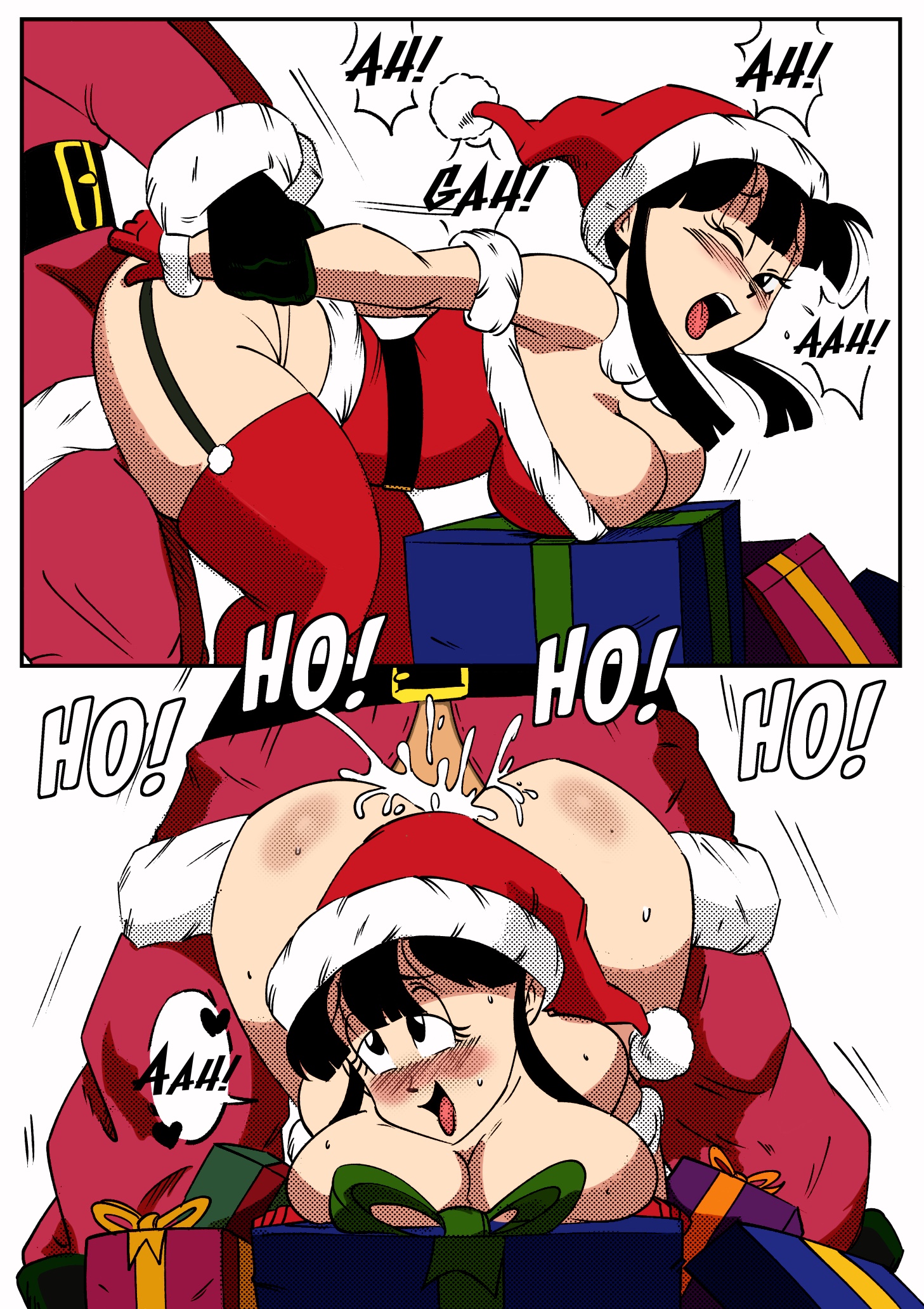 1girls, arm grab, ass, ass up, big ass, big breasts, breasts, chichi, christmas, cleavage, comic, cum in pussy, doggy style, dragon ball, dragon ball z, edit, female, from behind position, funsexydragonball, male, male/female, prince vegeta, pussy, saiyan, sex, shounen jump, son goku