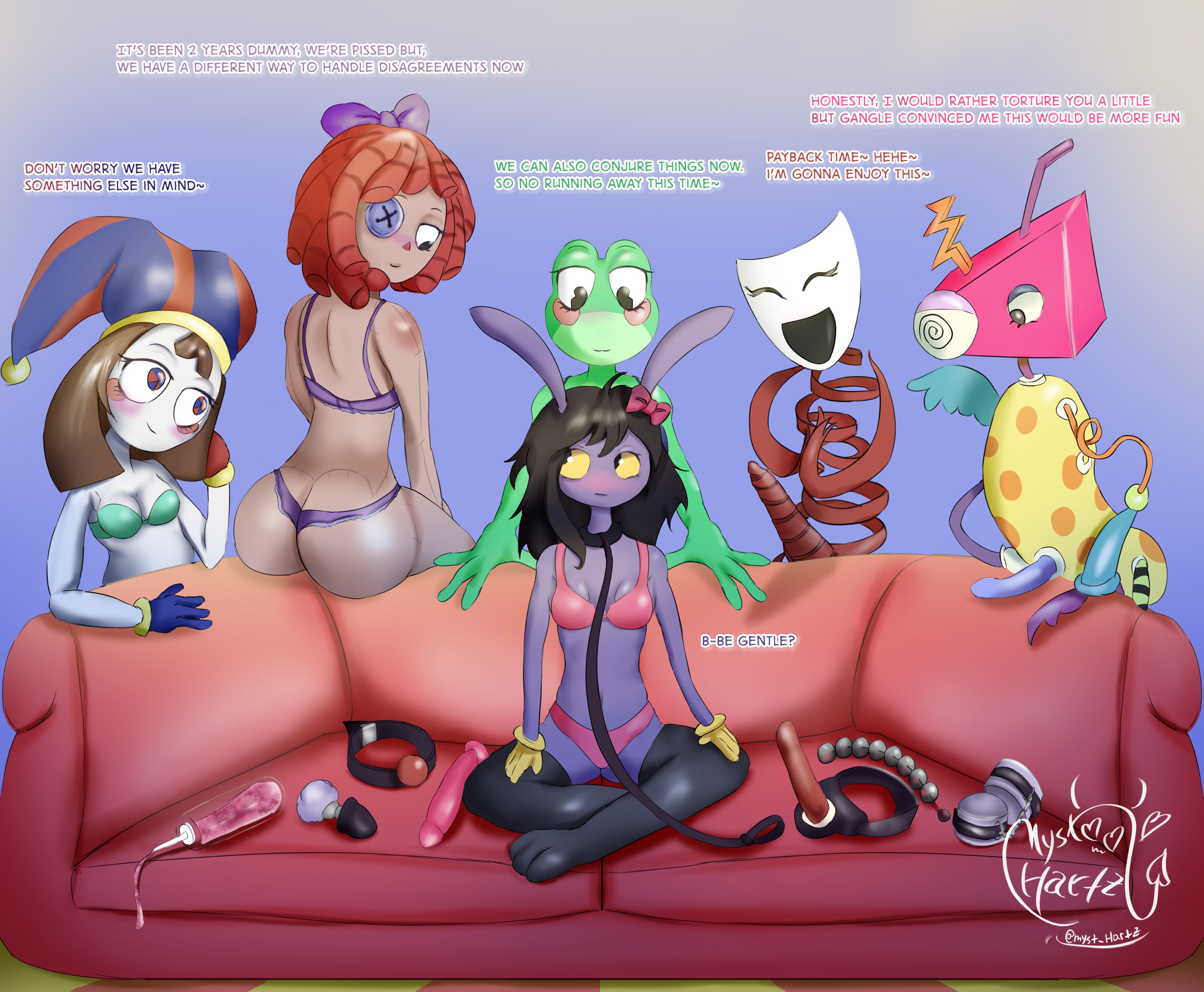 1futa, 1nonbinary, 2026, 5girls, dialogue, female jax, gangle, gangle (tadc), gangle (the amazing digital circus), glitch productions, gooseworx, gooseworx's post-transition jax design, jax, jax (tadc), jax (the amazing digital circus), lingerie, myst hartz, pomni, pomni (tadc), pomni (the amazing digital circus), ragatha, ragatha (tadc), ragatha (the amazing digital circus), ribbit (tadc), ribbit (the amazing digital circus), sex toy, sex toys, tagme, the amazing digital circus, trans woman, zooble, zooble (tadc), zooble (the amazing digital circus)