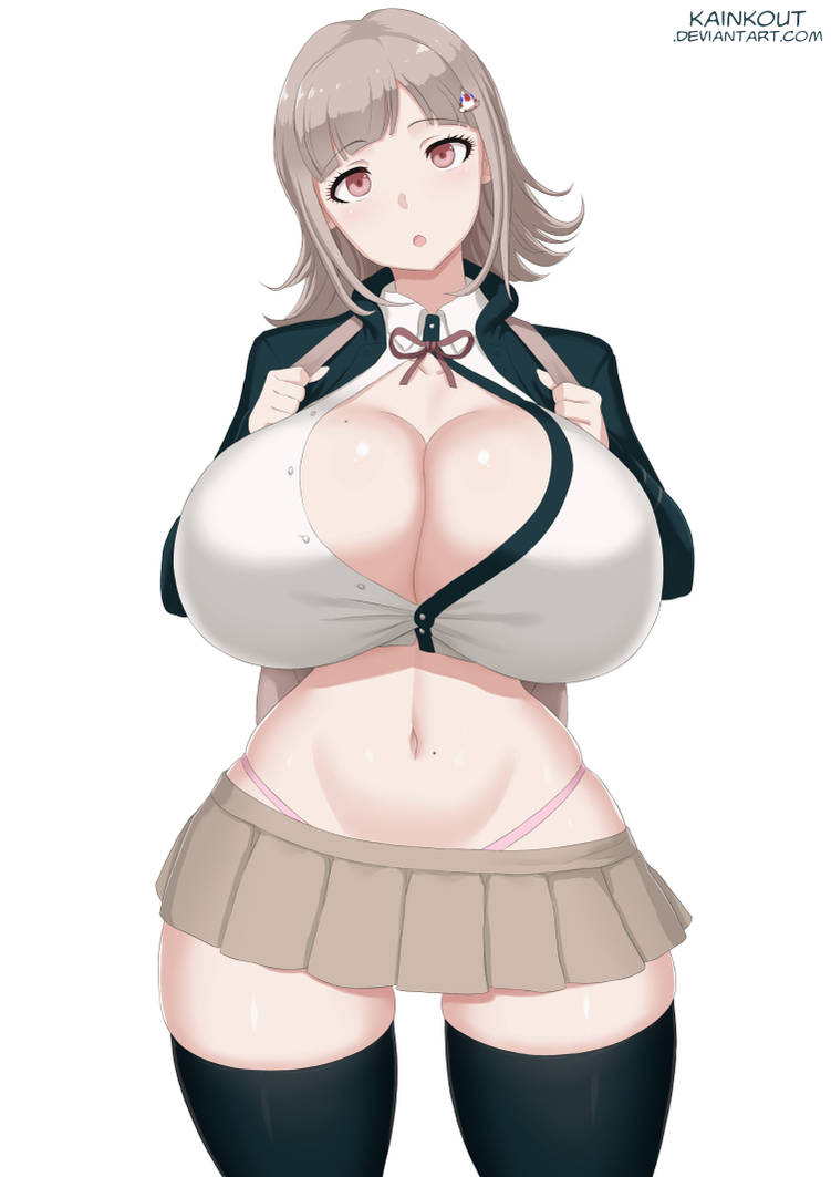 1girls, age progression, big breasts, blush, breasts, danganronpa, danganronpa 2: goodbye despair, female, happy, kainkout, mole, mole on breast, mole on stomach, nanami chiaki, solo, straight hair