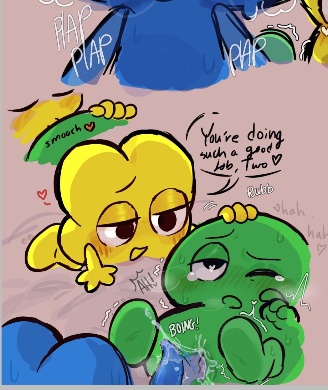 2d, 2d (artwork), algebralien, artist request, battle for dream island, battle for dream island again, bfb, bfdi, bfdia, blush, blushing, boing, cum, dialogue, english text, four (bfb), hand on head, heart, kissing, kissing head, moaning, object shows, onomatopoeia, penis, plap, plap (sound), pussy, rubbing, rubbing head, smooch, tentacle penis, text, the power of two, tpot, two (tpot), uncensored, unusual penis, vaginal penetration, x (bfb)