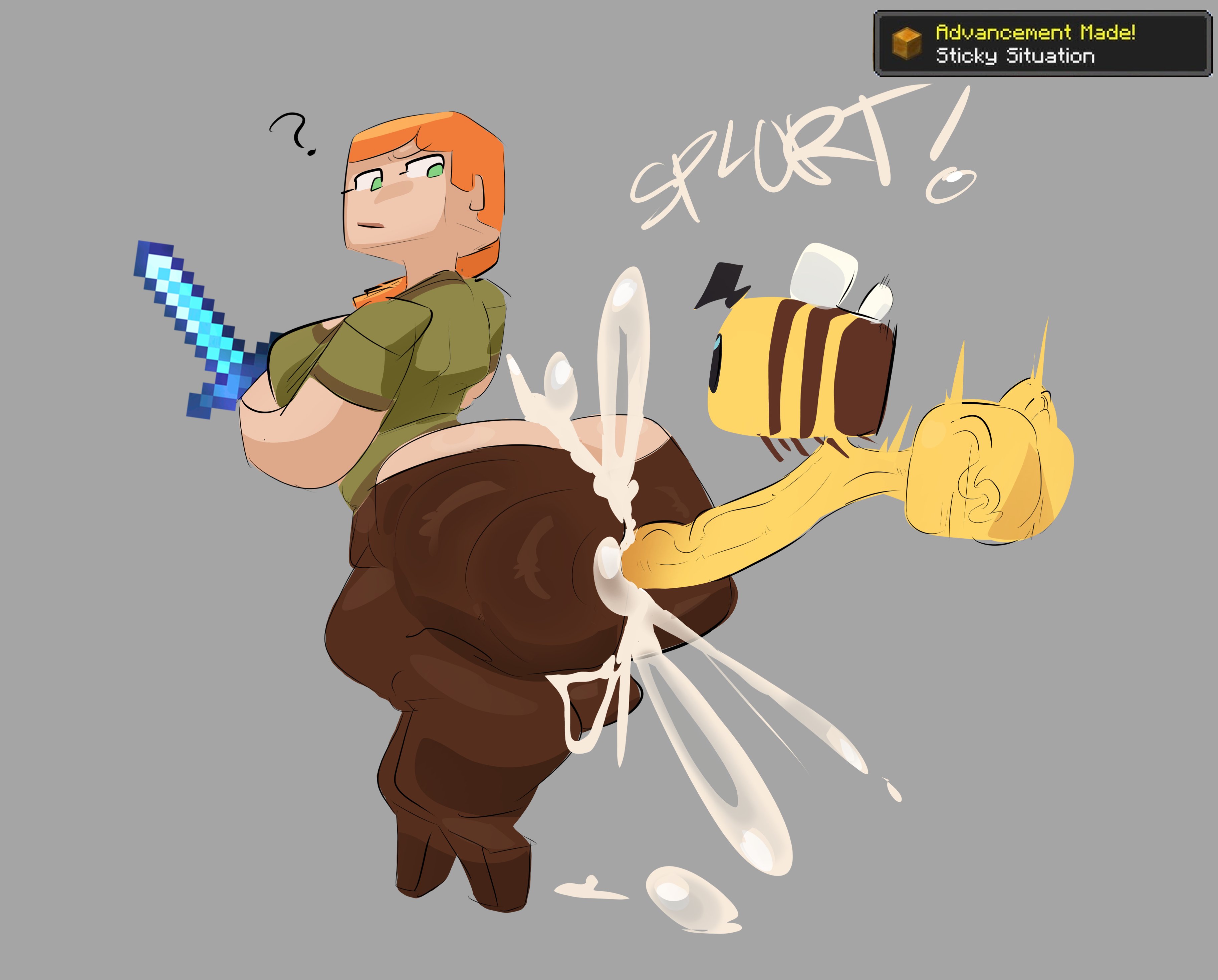alex (minecraft), bee (minecraft), bestiality, cum, greaseyhair, huge ass, huge cock, minecraft, thick thighs, wide hips, zoophilia