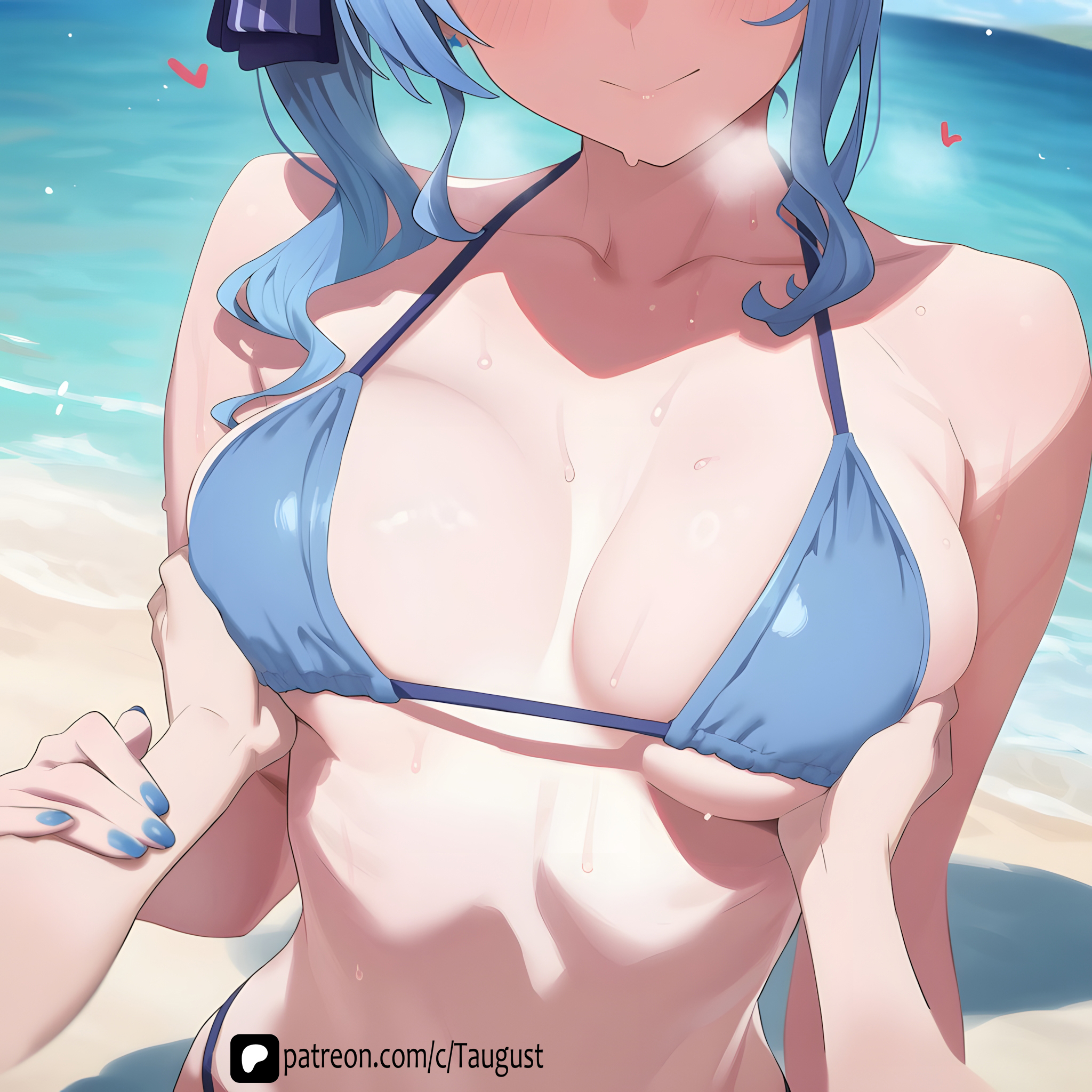 1girl, ai assisted, ai generated, beach, beautiful girl, big ass, big breasts, bikini, curvy, female, hololive, hololive japan, hoshimachi suisei, sexy, taugust, virtual youtuber, vtuber