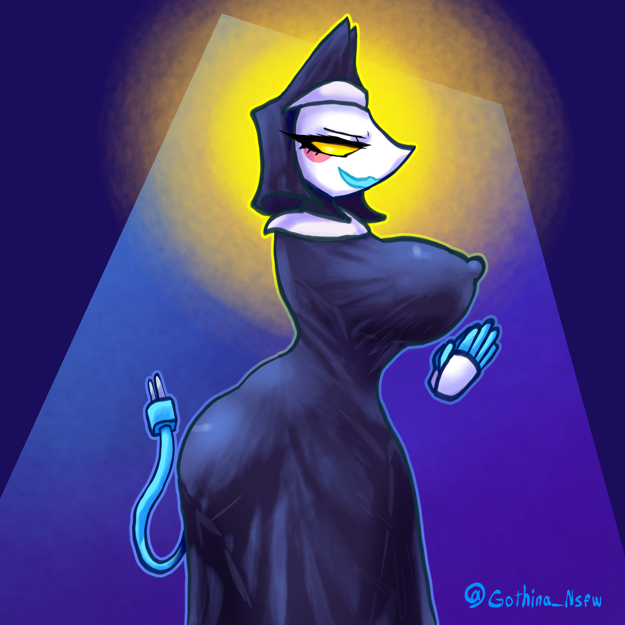 2d, 2d (artwork), artist name, ass, big ass, big breasts, breasts, deltarune, deltarune chapter 5, digital media (artwork), female, female only, gothina, hi res, huge ass, huge breasts, machine, nipple bulge, nipple outline, nun, nun outfit, robot, self upload, simple background, solo, tasque manager (deltarune), tasque manager (nun), text, tight clothing, undertale (series)