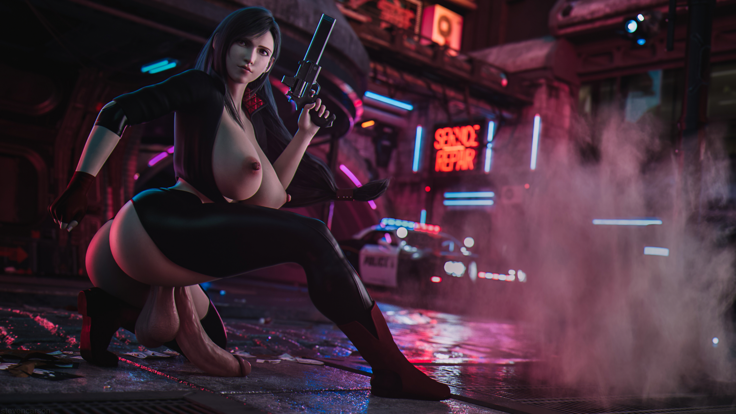 1futa, 3d, areolae, ass, assless chaps, backsack, balls, ballsack, big balls, big breasts, big penis, breasts, casual, casual exposure, casual nudity, crotchless, crouching, curvy, erect nipples, erection, exhibitionism, final fantasy, final fantasy vii, firearm, functionally nude, futa only, futa sans pussy, futanari, gigantic areola, gigantic balls, gigantic nipples, gigantic testicles, gun, handgun, huge ass, huge breasts, huge cock, human, hyper, hyper balls, hyper penis, intersex, leotard, light skin, light-skinned futa, mostly nude, nipples, nude, nude futa, pale skin, penis, penis on ground, pistol, potential duplicate, realistic, revolver, sagging balls, seductive, seductive look, solo, solo futa, stevencarson, story, taint, tank top, testicles, tifa lockhart, weapon, wide hips