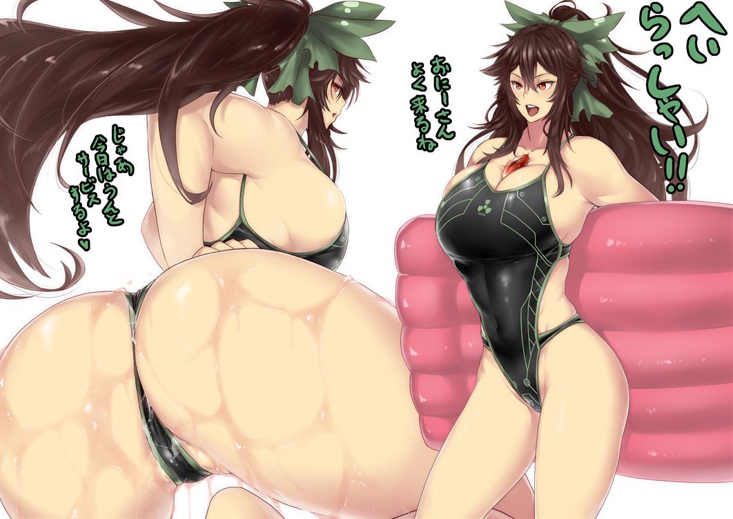 1girls, ass, ass focus, back view, big ass, breasts, cameltoe, clothed female, female, large breasts, one-piece swimsuit, pussy, pussy slip, tobisawa, touhou, utsuho reiuji
