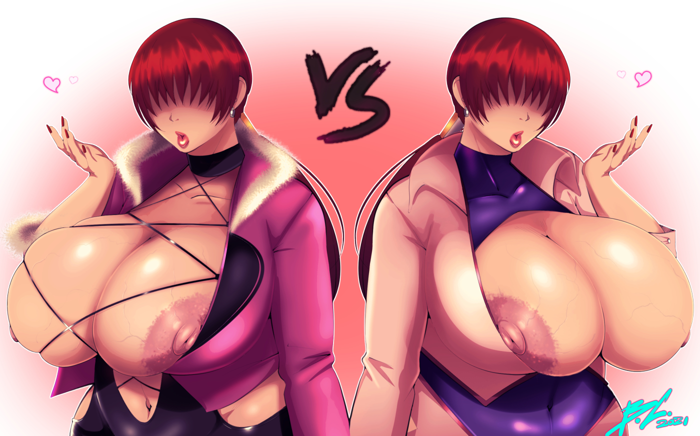 alternate breast size, big breasts, bittercream, breasts, female, female only, hair over eyes, huge breasts, king of fighters, shermie (kof), snk, veiny breasts