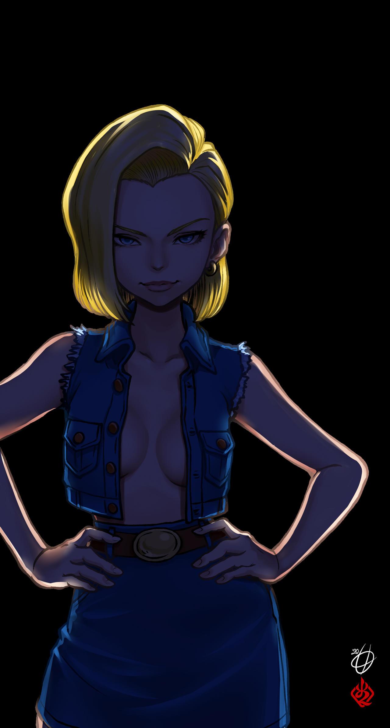 1girls android_18 big_breasts blonde blonde_hair blue_eyes cleavage curvy dragon_ball erect_nipples female huge_areolae huge_ass kanchiyo puffy_nipples short_hair thick_lips voluptuous wide_hips yellow_hair