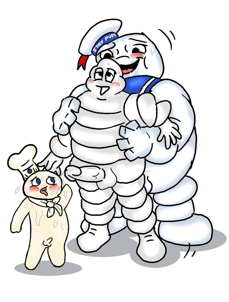 bibendum crossover ghostbusters male_only mascot michelin_man mr._stay_puft pillsbury poppin'_fresh yaoi