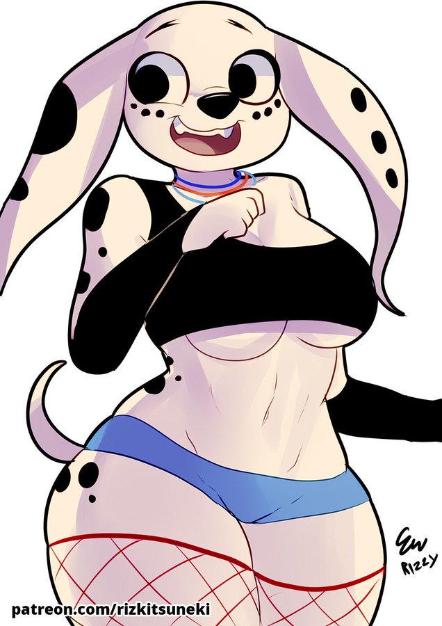 101_dalmatian_street 101_dalmatians 1girls anthro black_eyes black_nose black_spots breasts canine cleavage collar crop_top curvy dalmatian disney dolly_(101_dalmatians) female full_body furry long_ears miiyauwu pearltearizzy rizkitsuneki shorts simple_background smile solo solo_female spots spotted_fur stockings thick_thighs thighhighs white_background white_fur wide_hips