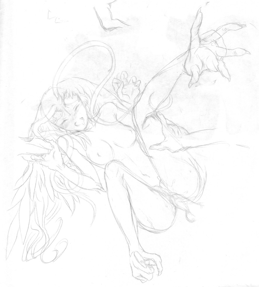 1girls 2010 antennae blush breasts claws closed_eyes curvaceous devilman drool feathers female hand_on_leg harpy head_wings humanoid ki-ju large_breasts monster_girl nipples nude pencil_(artwork) pubic_hair sirene sketch solo talons vaginal_penetration villainess wings