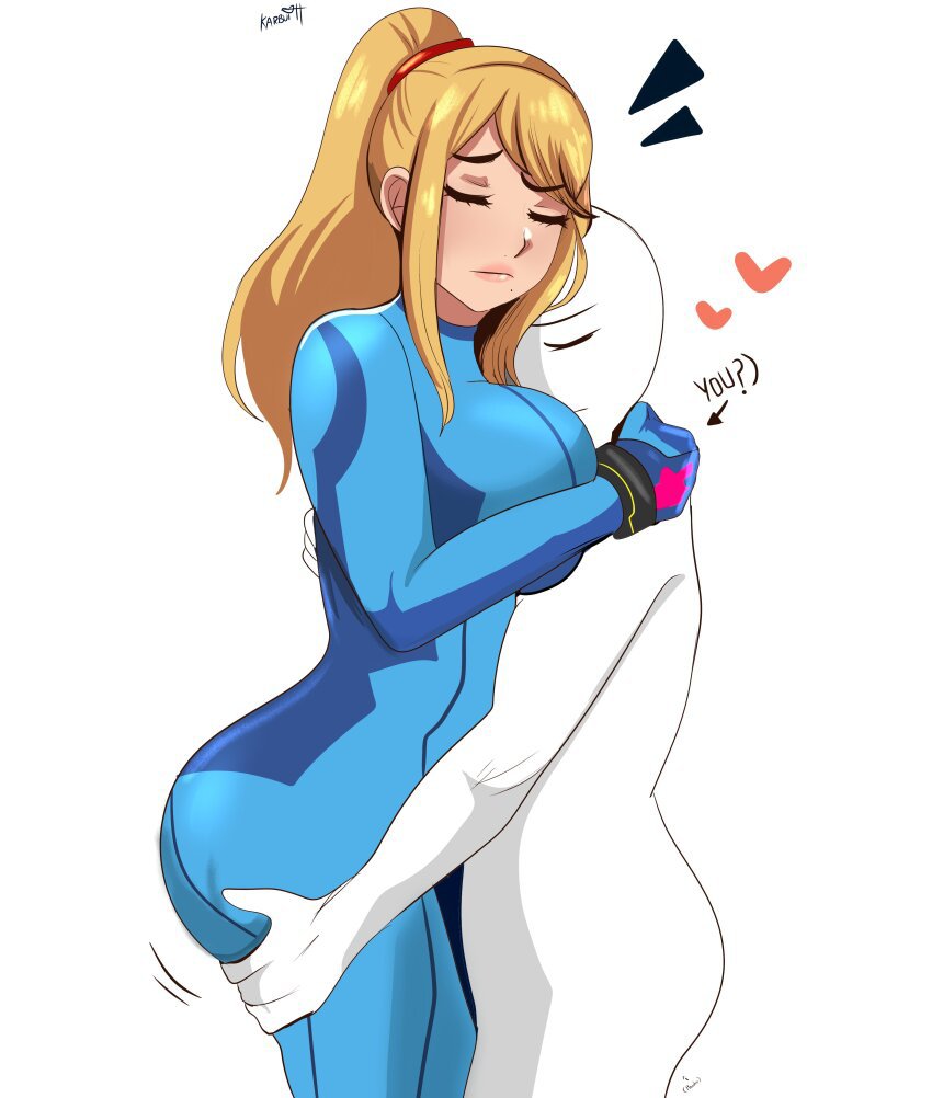 anon, ass, big ass, braided hair, comforting squirrel girl (meme), female, karbuitt, larger female, male, meme, metroid, samus aran, you