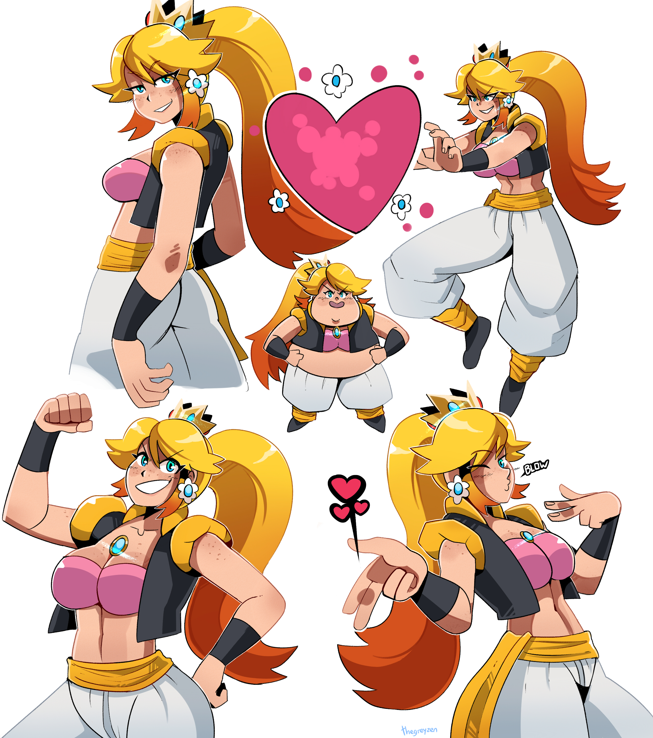 2022, abs, big breasts, blonde, breasts, dragon ball, dragon ball z, female, female only, fusion, fusion dance, gogeta (cosplay), mario (series), metamoran clothing, muscular, muscular female, nintendo, parody, princess, princess daisy, princess peach, royalty, tagme, thegreyzen