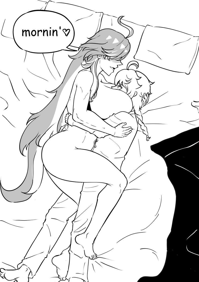 1boy, 1girls, 5 fingers, 5 toes, adult, adult female, aether (genshin impact), age difference, ass, back grab, bed, bedroom, between boobs, between breasts, between tits, big ass, big boobs, big breasts, big butt, black and white, blush, blush lines, blushing, blushing face, blushing female, blushing lines, boobs, breasts, butt, clothed, clothed male, clothed male nude female, clothes, clothing, cmnf, completely naked, completely naked female, completely nude, completely nude female, dialog balloon, dialogue bubble, dialogue speech bubble, drawing, duo, embrace, embracing, embracing another, embracing each other, embracing partner, english, english language, english subtitles, english text, eyes, eyes open, face between breasts, fat ass, fat butt, feet, female, female feet, female human, female on male, female with male, female/male, fingers, fingers on head, fully clothed, fully clothed male, fully naked, fully naked female, fully nude, fully nude female, genshin impact, grabbing, grabbing another's back, grabbing another's head, grabbing back, grabbing head, hair, hand behind, hand behind another's back, hand behind another's head, hand behind back, hand behind head, hand on another's head, hand on head, hands, hands behind, hands behind another's back, hands behind back, hands on another's back, hands on back, head between breasts, head grab, head grabbing, heart, heart symbol, hearts, holding another's back, holding another's head, holding back, holding head, hoyoverse, huge ass, huge boobs, huge breasts, huge butt, huge tits, hugging, hugging another, hugging partner, human, human feet, human female, human on male, indoor, indoors, inside, large ass, large boobs, large breasts, large butt, large tits, laying, laying down, laying on bed, laying on side, laying side, legs, long hair, long hair female, long hair male, long haired, long-hair, long-haired, long-haired female, long-haired male, looking forward, lying, lying down, lying on bed, lying on side, lying sideways, male, male on female, male on human, male with female, male/female, mature, mature body, mature female, mature figure, mature woman, mavuika (genshin impact), mihoyo, monochrome, morning, naked, naked female, naked female clothed male, naked human, no color, no sex, nude, nude female, nude female clothed male, nude human, nwoidn, older female, older female and younger boy, older female and younger male, older female younger male, on bed, on side, open eyes, pillow, pillows, shoulders, straight, text, text bubble, thick, thick ass, thick butt, thick thighs, thighs, tits, very long hair, very long hair female, very long-haired female, waking, waking another, waking up, waking up together, younger male
