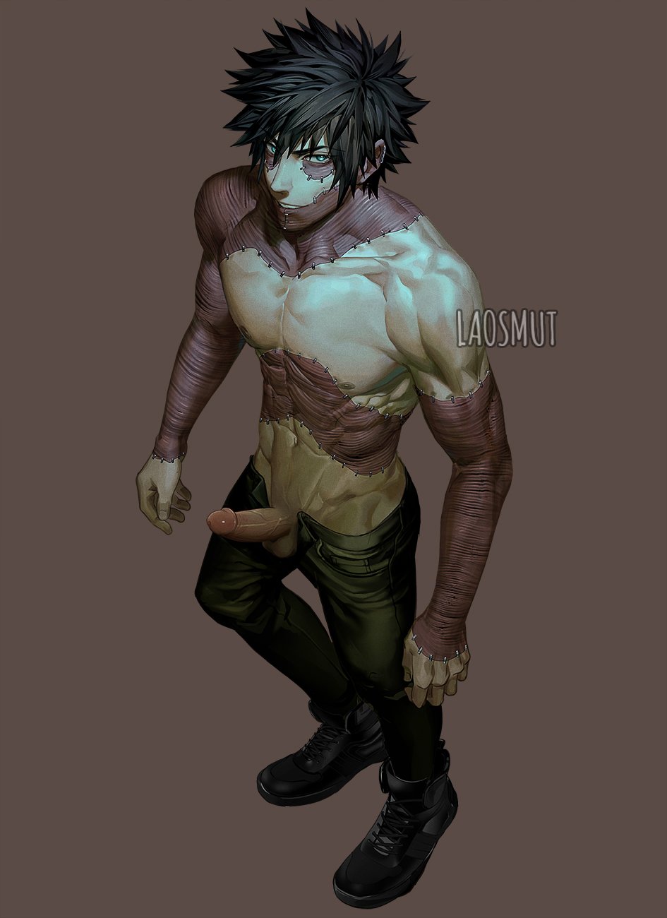 1boy bare_chest black_hair burn_scar chest clothing dabi genitals laosmut male male_focus male_only my_hero_academia penis penis_out scar scars solo solo_focus solo_male todoroki_touya touya_todoroki