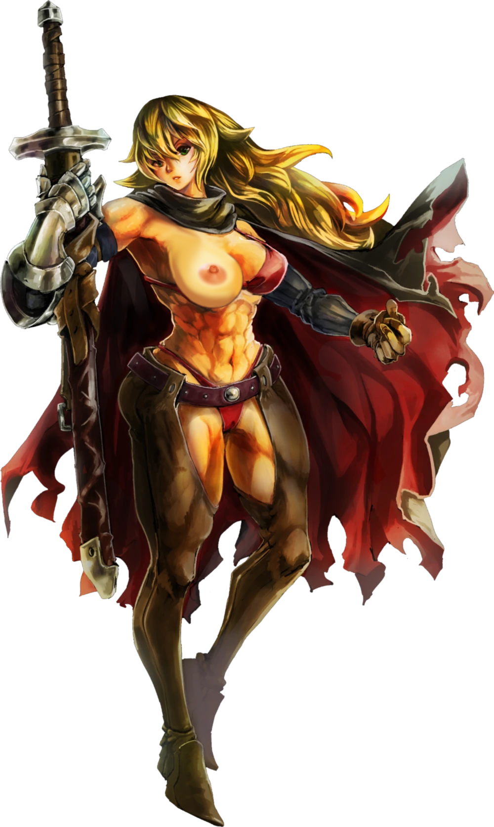 big_breasts blonde_hair edited green_eyes solo_female sword the_vagrant vivian vivian_(the_vagrant)