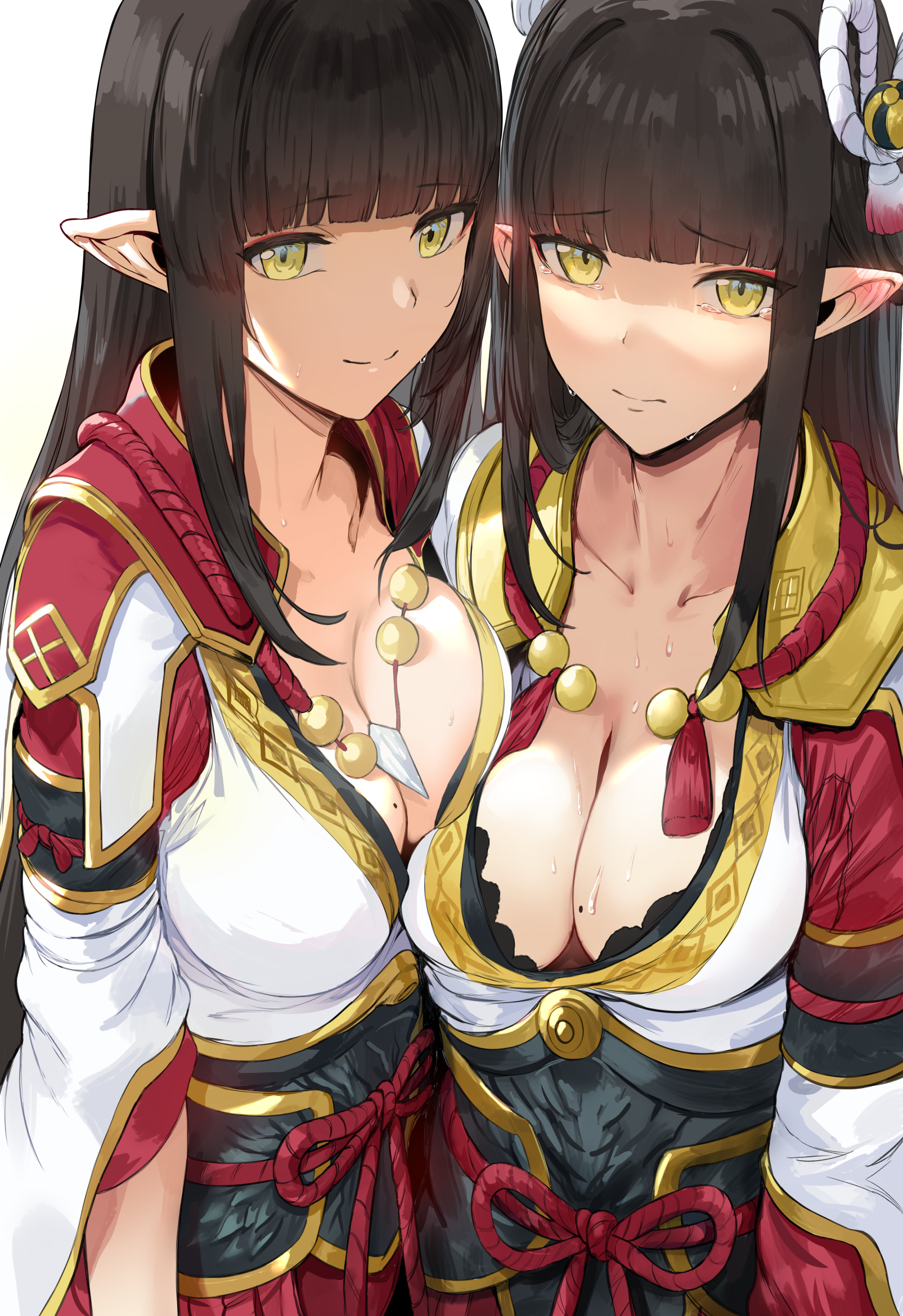 2girls, big breasts, breasts, cleavage, female, female only, hews hack, hinoa, large breasts, minoto, monster hunter, monster hunter rise, sisters, twins, wyverian