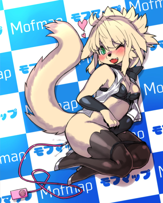 :3 animal_ears arm_warmers bangs bare_shoulders between_legs black_footwear black_neckwear black_panties black_shirt blonde_hair blush body_fur boots breasts claws cleavage clothed_masturbation clothing collared_vest commentary_request controller crop_top dog_ears dog_girl dog_tail english_text eyebrows_visible_through_hair fangs female from_above full_body furry green_eyes hand_between_legs happy heart high_heels legs_together looking_down lying masturbation medium_breasts nose_blush on_side one_eye_closed open_clothes open_mouth open_vest original panties panty_pull partial_commentary pawpads paws pussy_juice remote_control remote_control_vibrator sex_toy shiny shiny_clothes shirt short_hair sidelocks smile solo stockings tail thick_thighs thigh_boots thighhighs thighs underwear vest vibrator vibrator_cord white_vest wince wkar yellow_fur