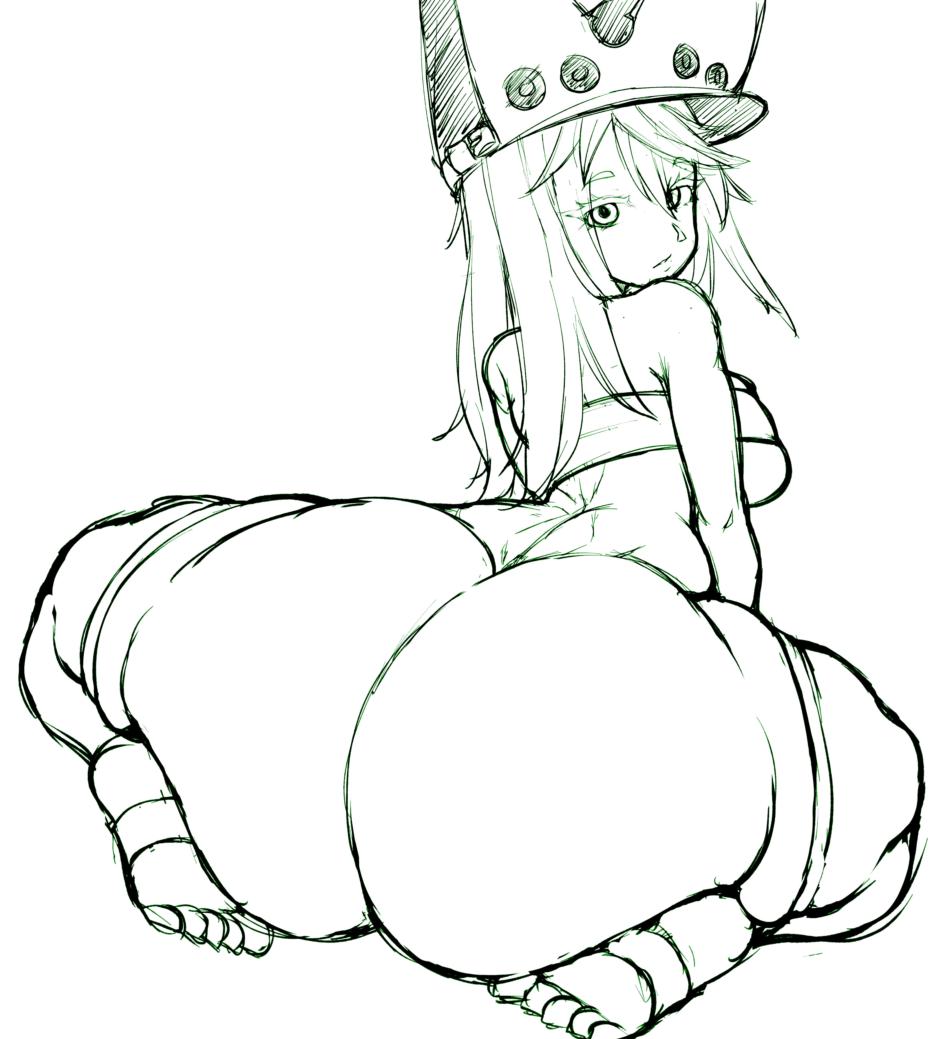 ass, ass focus, big ass, bottom heavy, guilty gear, guilty gear xrd, huge ass, monochrome, ramlethal valentine, thanuki, thanukiart, thick thighs