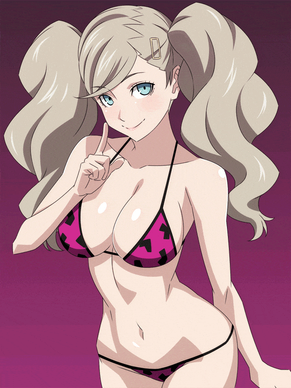 1girls 3:4 animated ann_takamaki bangs big_breasts bikini blonde_hair blue_eyes blush blushing breast_expansion breasts byleths200 cleavage cognitive_ann female female_only huge_breasts large_breasts leopard_print leopard_print_bikini lips long_hair looking_at_breasts looking_at_viewer navel persona persona_5 purple_background ra_pen_ slideshow smile smiling smiling_at_viewer solo solo_female standing swimsuit twintails