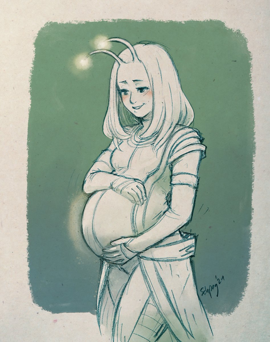 1girls alien alien_girl antennae blush guardians_of_the_galaxy hands_on_belly happy mantis_(marvel) marvel marvel_cinematic_universe pregnant sapphicbump tagme