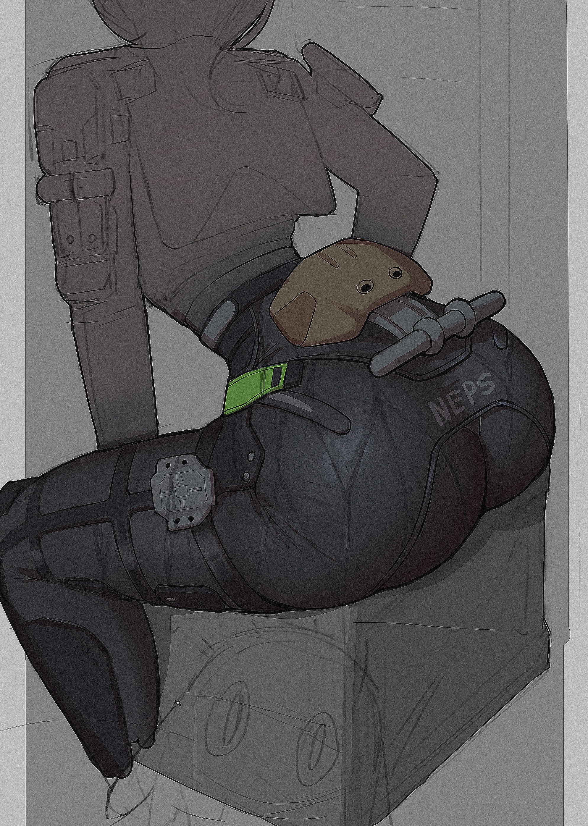 1girls, ass, ass focus, big breasts, black pants, blue jacket, clozzy01, female, film grain, from behind, grey background, high-waist pants, highres, jacket, lower body, pants, solo, thick thighs, thighs, tight clothes, tight pants, tomboy, wide hips, zenless zone zero, zhu yuan