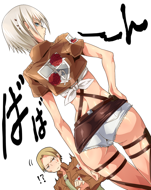 arai_nobu ass attack_on_titan garrison_regiment_(emblem) glasses ian_dietrich rico_brzenska shingeki_no_kyojin white_hair