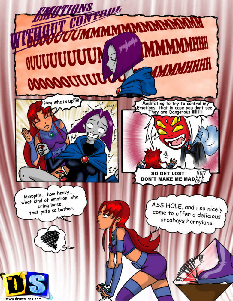 2girls clothed comic dc_comics drawn-sex.com english_text female female_only long_hair multiple_girls purple_hair raven_(dc) red_hair short_hair speech_bubble starfire teen_titans text ujinko