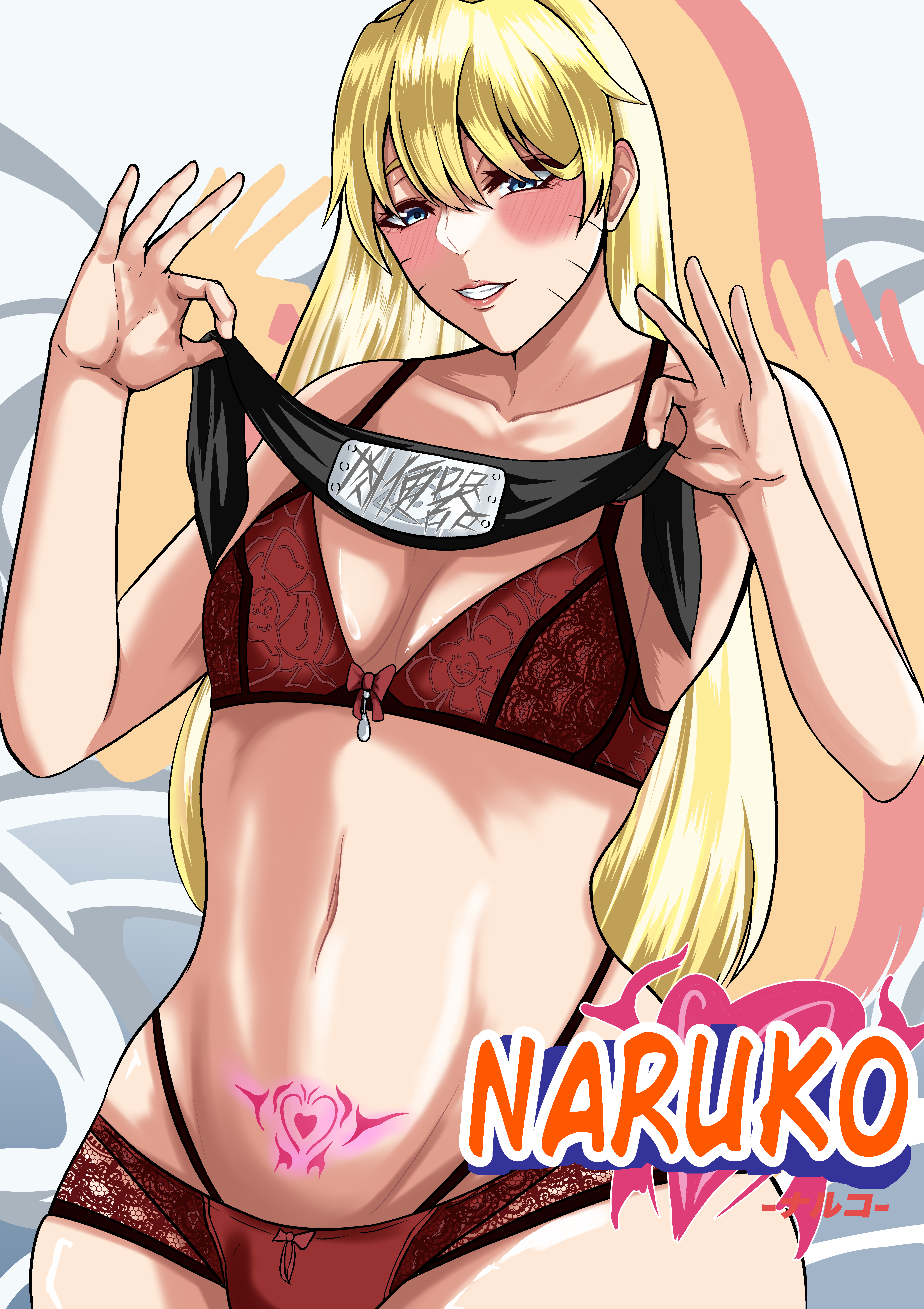 1boy, 1femboy, absurd res, absurd resolution, absurdres, androgynous, blonde hair, blue eyes, blush, body markings, boomdragonkid, boruto: naruto next generations, bra, bulge, bulge through clothing, child bearing hips, child-bearing hips, crossdressing, curvaceous, curvaceous figure, curves, curvy, curvy body, curvy figure, curvy hips, curvy male, english text, facial markings, femboy, femboy dilf, femboy focus, femboy only, feminine male, flat chest, flat chested, forehead protector, g-string, girly, hi res, high resolution, highres, hips, hourglass figure, light skin, light-skinned femboy, light-skinned male, lingerie, lips, lipstick, looking at viewer, makeup, male, male focus, male only, naruko, naruto, naruto (classic), naruto (series), naruto shippuden, naruto uzumaki, naruto: the last, pale skin, pale-skinned femboy, pale-skinned male, panties, petite, petite body, pink lips, pink lipstick, pinup, pose, posing, red bra, red lingerie, red panties, red underwear, shonen jump, shounen jump, shueisha, sissy, smile, smiling, smiling at viewer, solo, solo femboy, solo focus, solo male, text, thick thighs, thighs, thong, thunder thighs, tramp stamp, trap, twink, underwear, uzumaki naruto, very high resolution, weekly shonen jump, weekly shounen jump, whisker markings, whiskers, wide hips, yellow hair