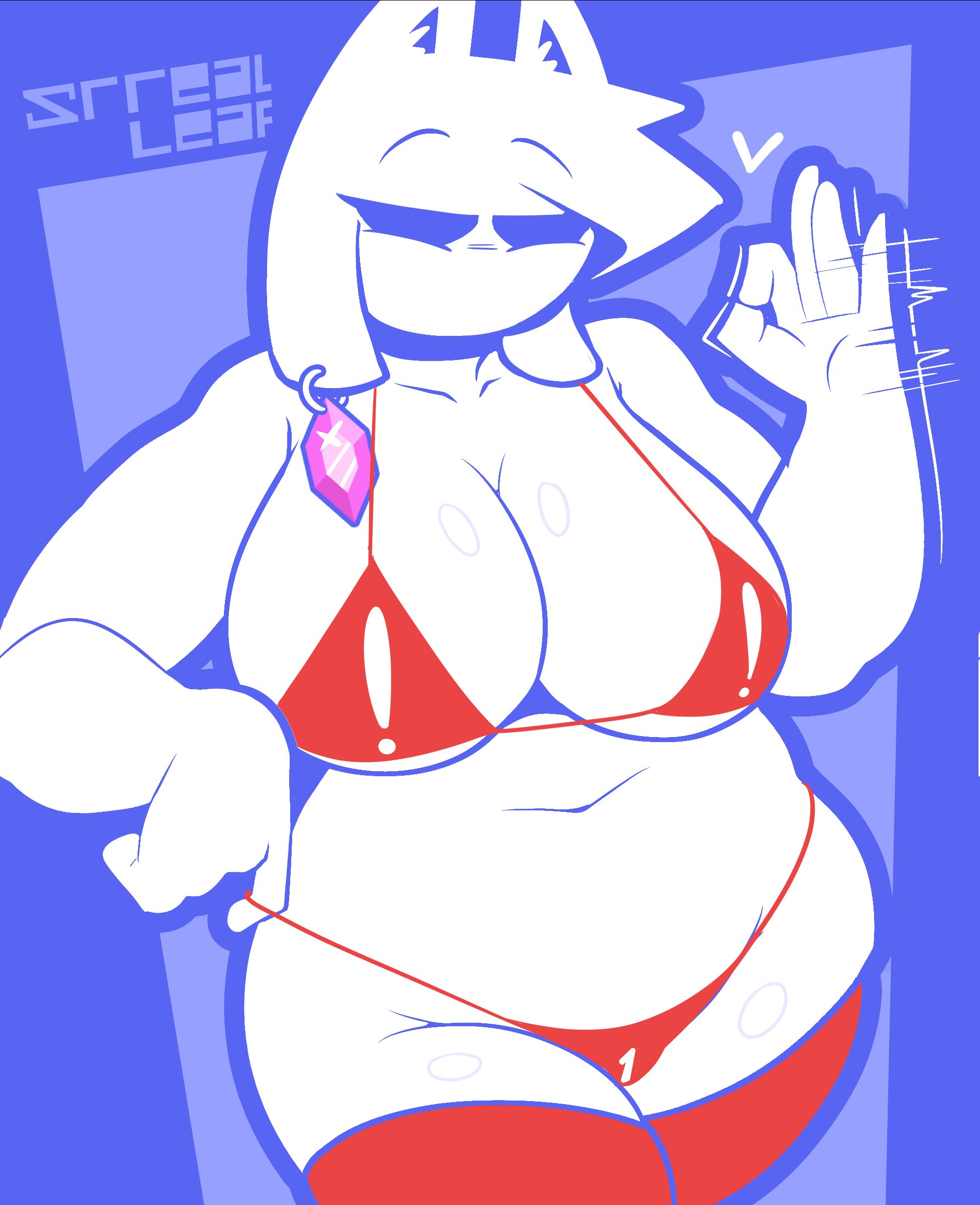 1girls, 2026, 2d, 2d (artwork), animal ears, artist name, big breasts, bikini, breasts, cat ears, cat girl, catgirl, chubby, chubby female, clothed, clothing, clyde (discord), color, colored, digital drawing (artwork), digital media (artwork), discord, discord (app), discord logo, earring, female, female only, pulling own clothes, red bikini, red clothing, red thigh highs, red thighhighs, simple background, solo, solo female, srrealleaf, suggestive gesture, thick thighs, thigh highs, thighhighs, thighs, white body, white skin, wide hipped female, wide hips