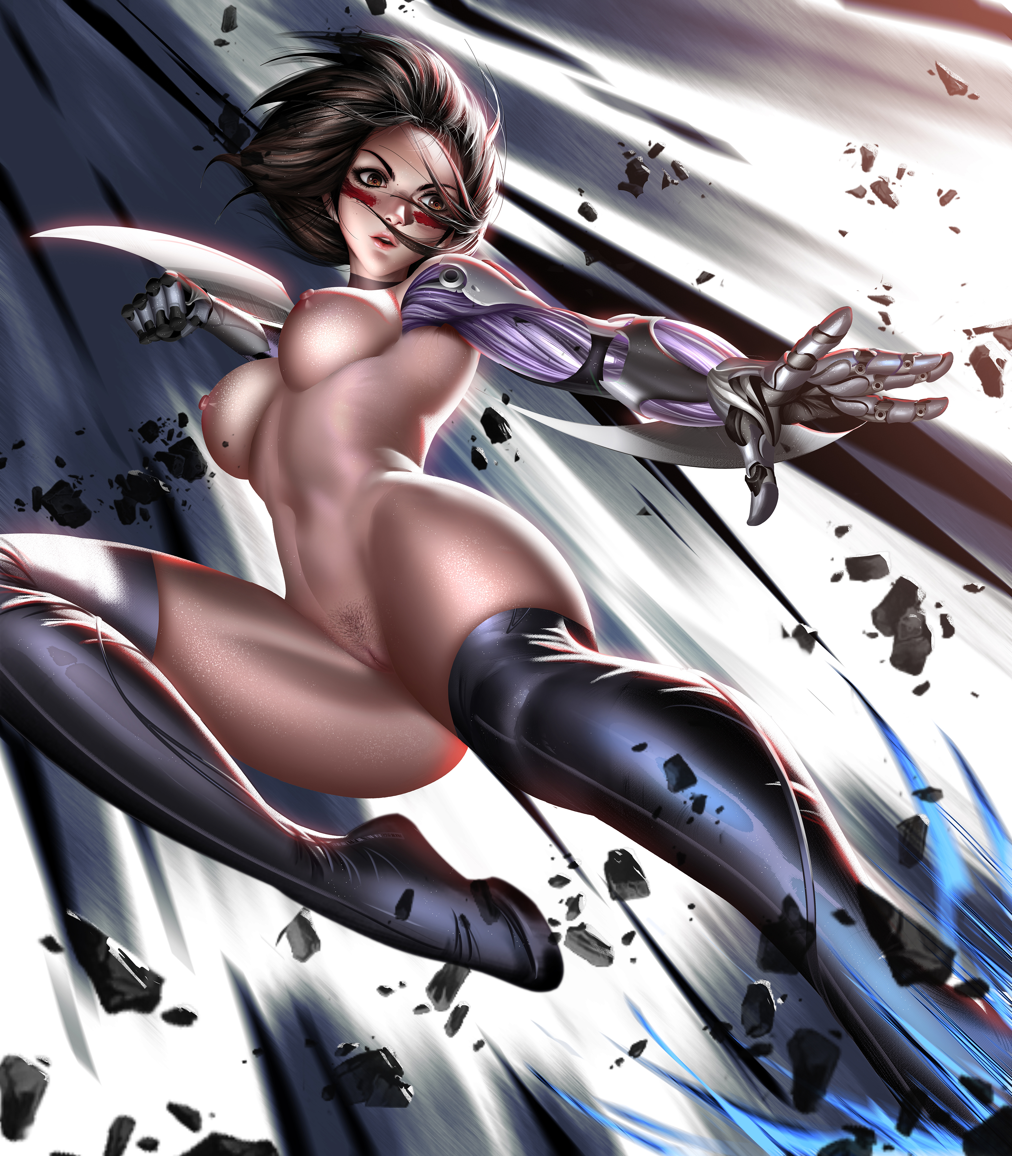 1girls, 2021, alita, battle angel alita, black hair, breasts, curvaceous, cyborg, female, female only, large breasts, liang xing, light skin, light-skinned female, naked footwear, nipples, nude, pale skin, pale-skinned female, pubic hair, pussy, short hair, solo, tagme, thick thighs, wide hips
