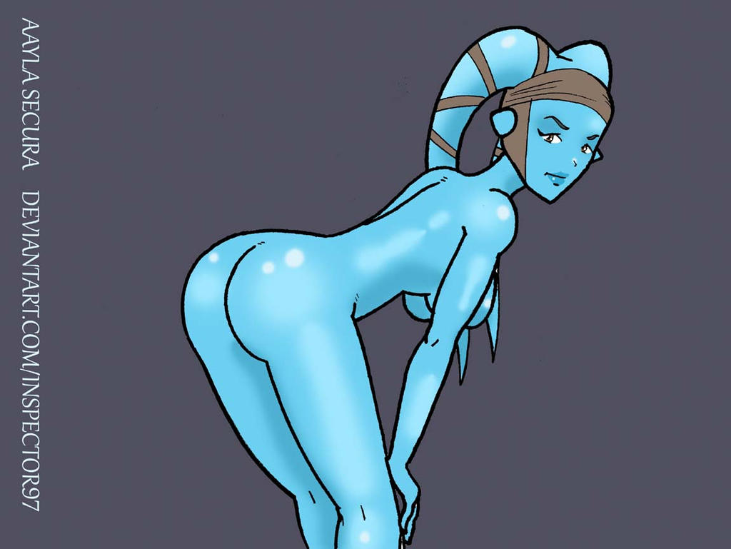 1girls 2019 aayla_secura ass big_ass breasts brown_eyes clone_wars curvy female_focus female_only inspector97 john_f._ridley looking_at_viewer looking_back medium_breasts nude pose sideboob simple_background smile solo star_wars text twi'lek