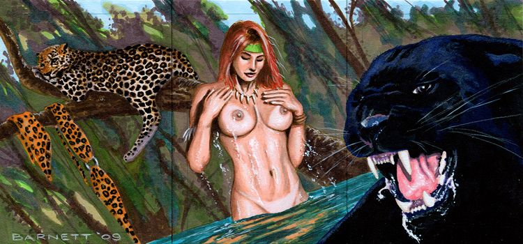 2009 barnett bathing female headband human ka-zar_(series) marvel nude outdoors partially_submerged red_hair shanna_plunder shanna_the_she-devil straight_hair tagme tanline