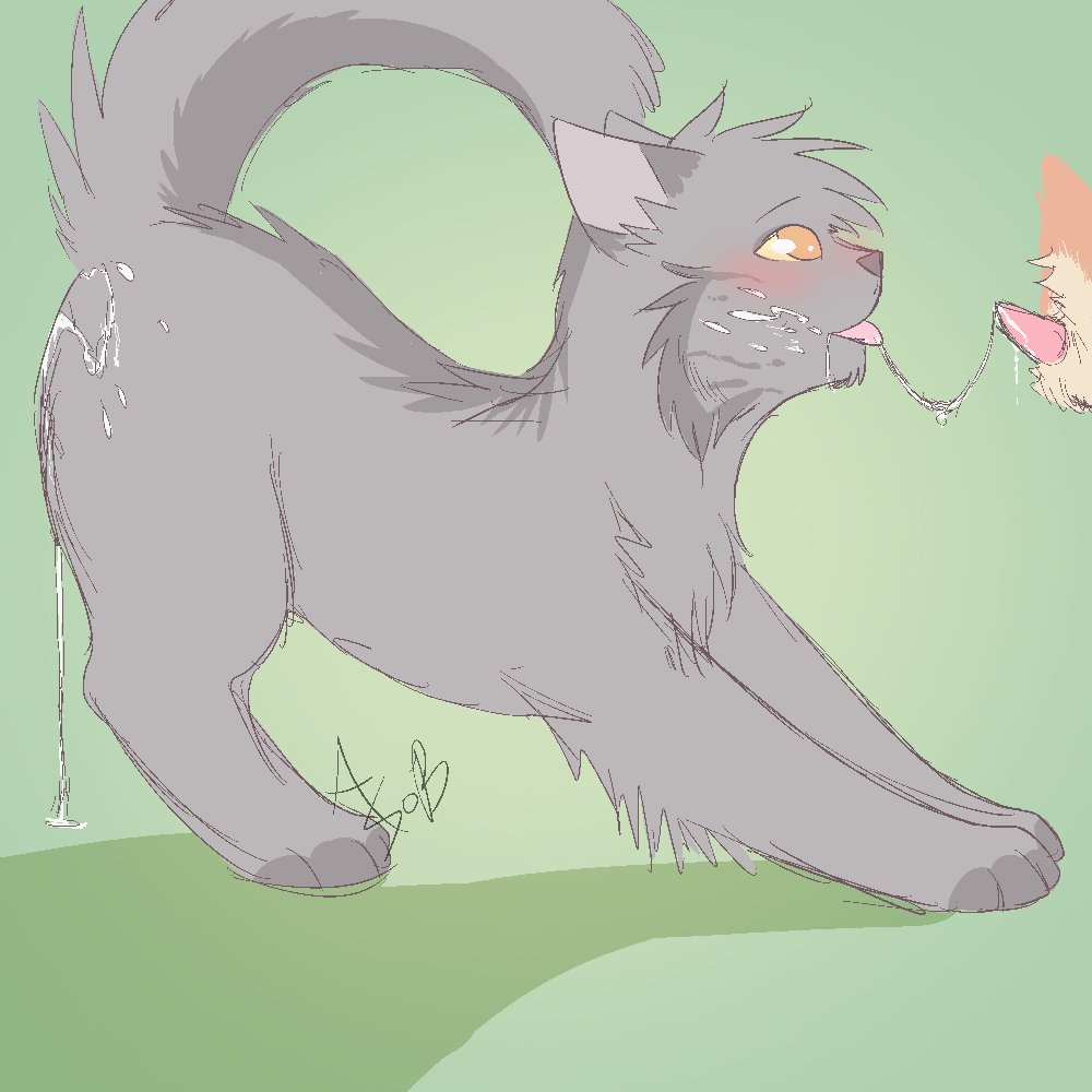 1boy ambiguous_gender ass feet feral feral_on_feral firestar_(warriors) furry graystripe_(warriors) half-closed_eyes male paws penis side_view sketch small_penis source_request tail text warriors_(cats) watermark