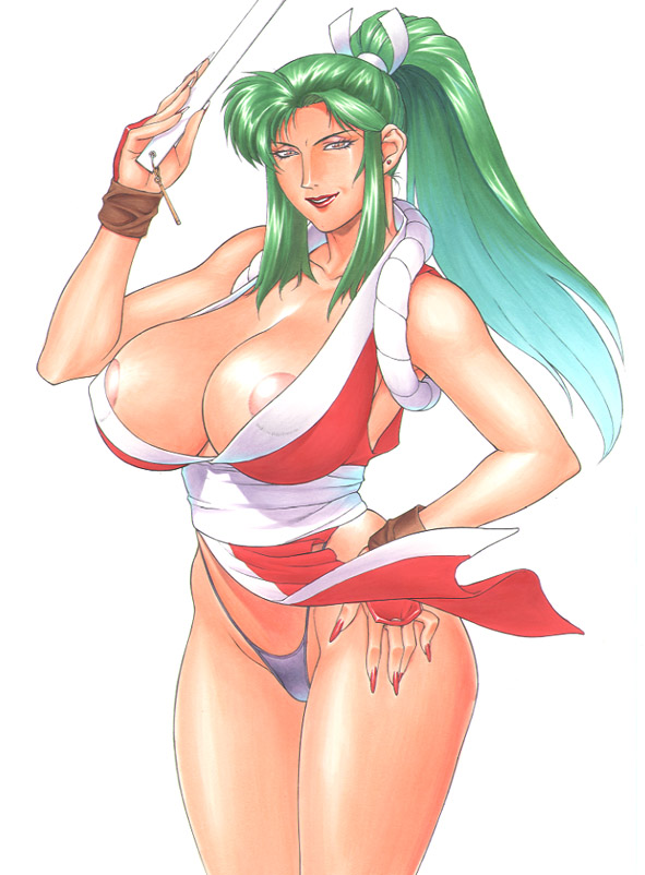 1990s 1998 1girls 20th_century breasts cima_garahau cleavage cosplay curvaceous fan female female_only green_hair gundam gundam_0083 human king_of_fighters kunoichi large_breasts light-skinned_female light_skin long_hair mai_shiranui mai_shiranui_(cosplay) mature mature_woman motchie_kingdom panties pelvic_curtain ponytail sash side_slit solo solo_female villainess wide_hips