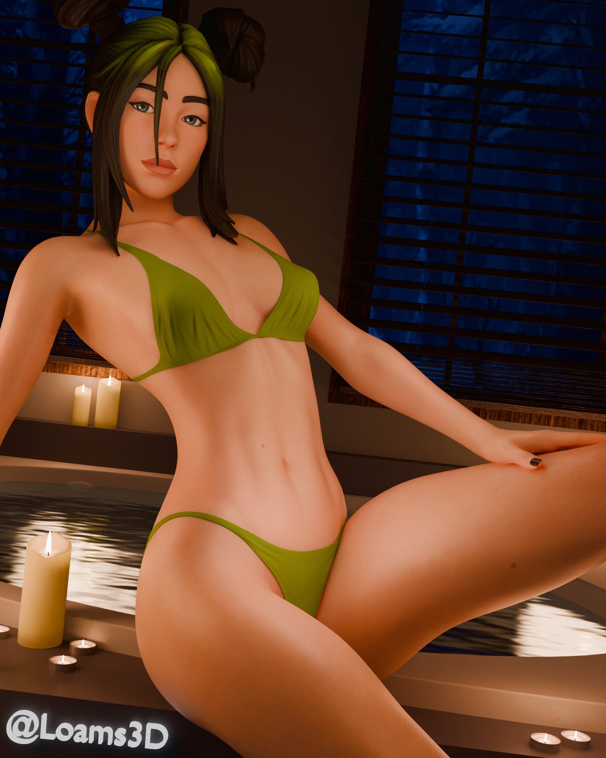 1girls, 2026, 3d, 3d (artwork), alternate version available, bath, bathroom, bathtub, bikini, bikini bottom, bikini top, billie eilish, billie eilish (fortnite), blender, bra, breasts, buns, candle, candles, celebrity, epic games, female, female focus, female only, female torso, fortnite, fortnite: battle royale, green bra, green hair, green panties, light skin, light-skinned female, loams3d, looking at viewer, medium breasts, panties, pose, posing, presenting, real person, seductive, seductive look, seductive pose, seductive smile, showing off, sitting, small breasts, thick thighs, two-tone hair, water, watermark