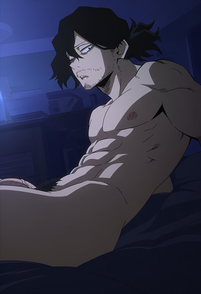 ai generated, aizawa shouta, boku no hero academia, gay, hawkchan99, male, male only, my hero academia, shouta aizawa