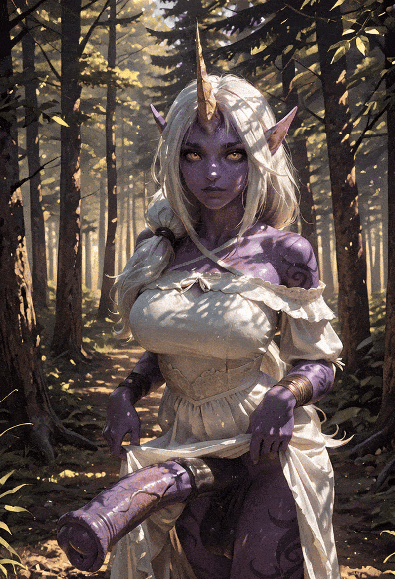 1futa, ai generated, animated, big penis, dancing, dress, dress lift, forest, futa only, futanari, horse, horse penis, horsecock, huge cock, large penis, league of legends, purple body, purple skin, riot games, seductive, seductive look, soraka, testicles, velvet nymph, white hair, yellow eyes