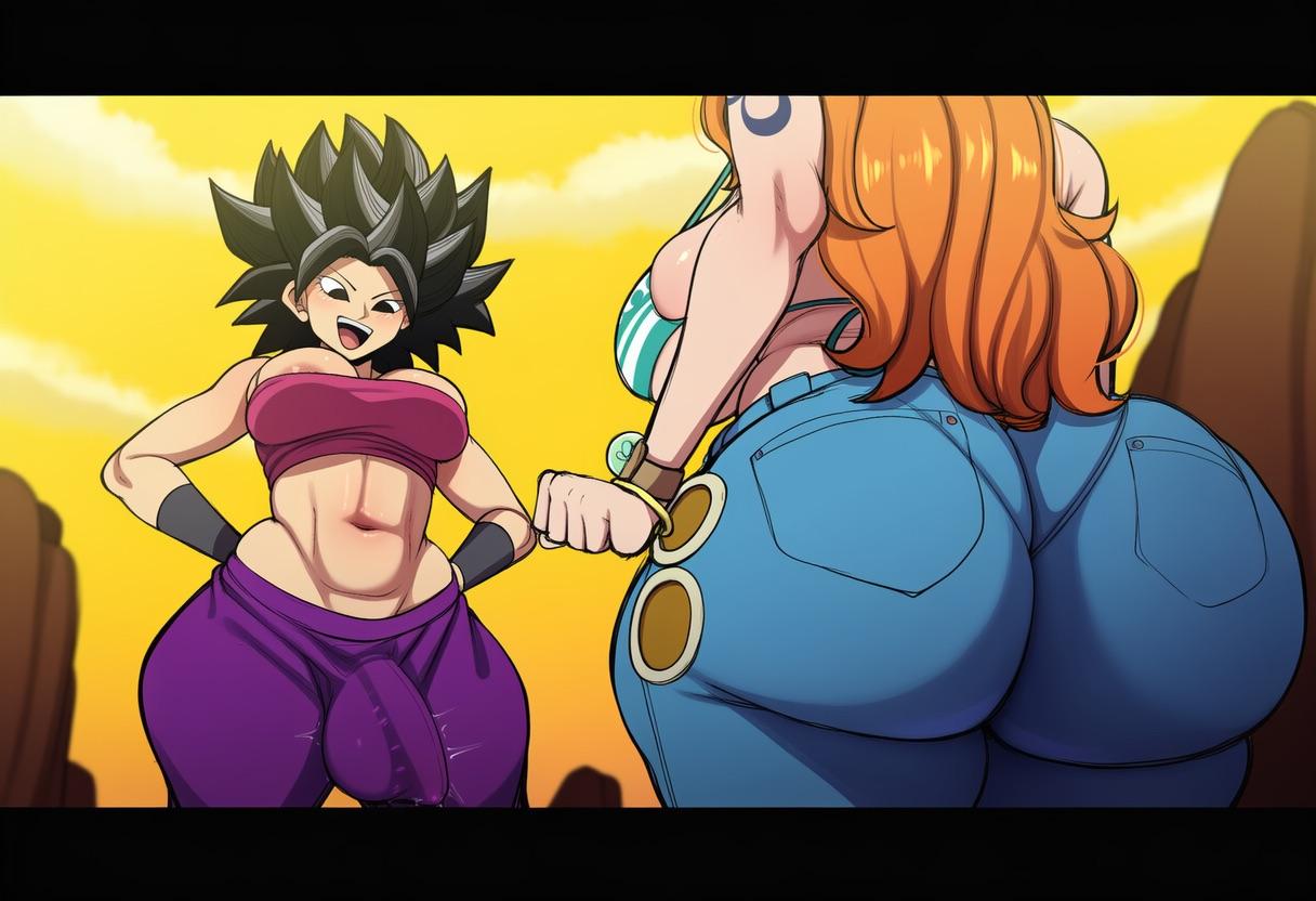 ai generated, caulifla, dragon ball, female, futa on female, futanari, light-skinned female, light-skinned futanari, nami (one piece), one piece